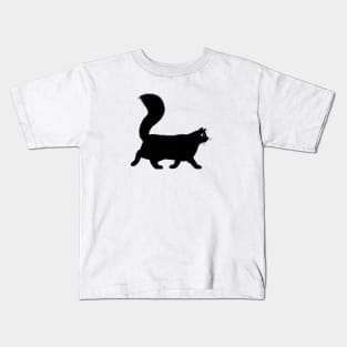 Black Cat with Long Fluffy Tail Kids T-Shirt